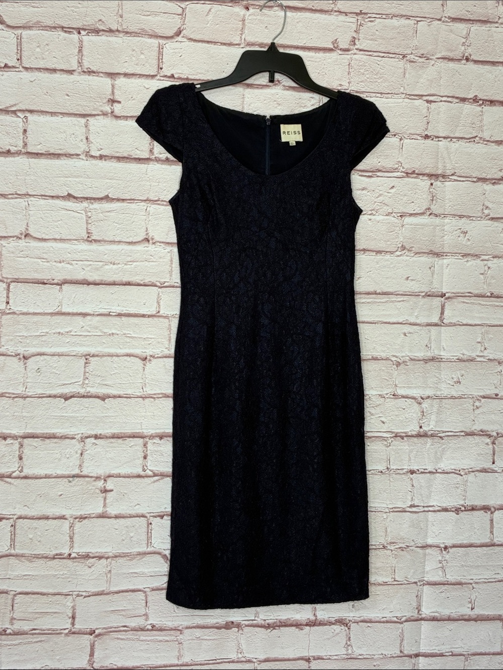 Reiss Marjorie Structured Navy Cap Sleeve Floral Dress Size 4 - Picture 3 of 10